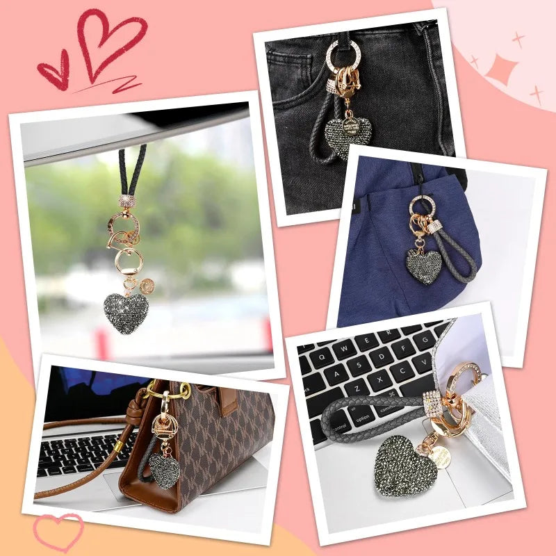 Rhinestone Heart Keychain | Crystal Car Key Ring Gift for Her Rhinestone Keychain QXL