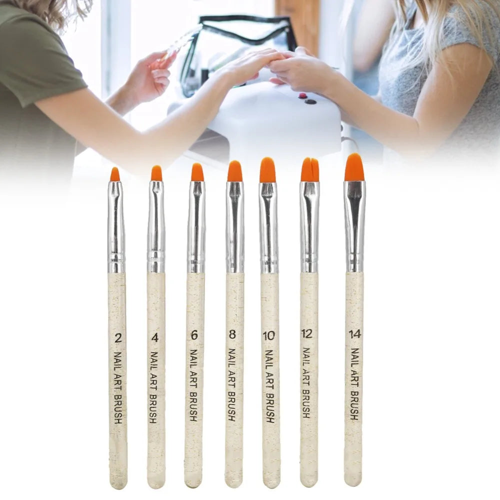 7-Piece UV Gel Nail Art Brush Set | Gold Glitter Handles Nail Art Brush Set QXL