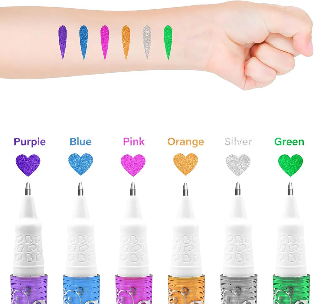 Temporary Glitter Tattoo Kit – Face & Body Art with Stencils Temporary Glitter Tattoo Kit QXL