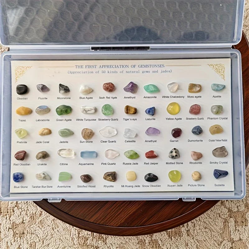 50-Piece Mineral Specimen Box | Crystal Gemstone Collection Set Mineral Specimen Set QXL 50 English versions
