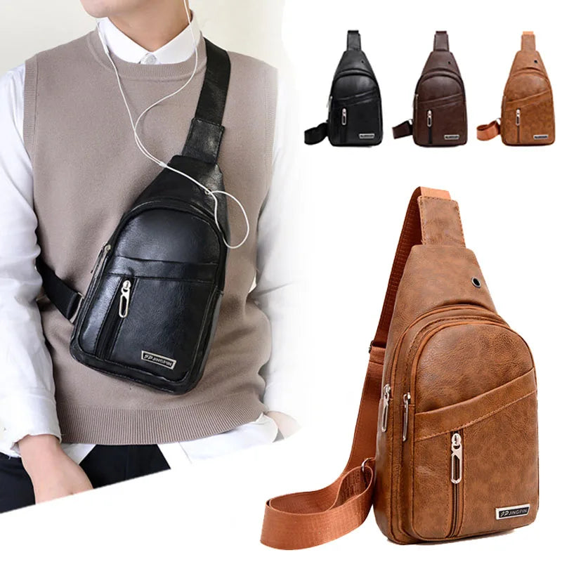Men's Large Capacity Crossbody Chest Bag | PU Shoulder Bag Crossbody Chest Bag QXL