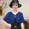 Women's Open-Knit Shawl with Pearl Brooch | Lightweight Wrap Knit Shawl Wrap QXL Blue