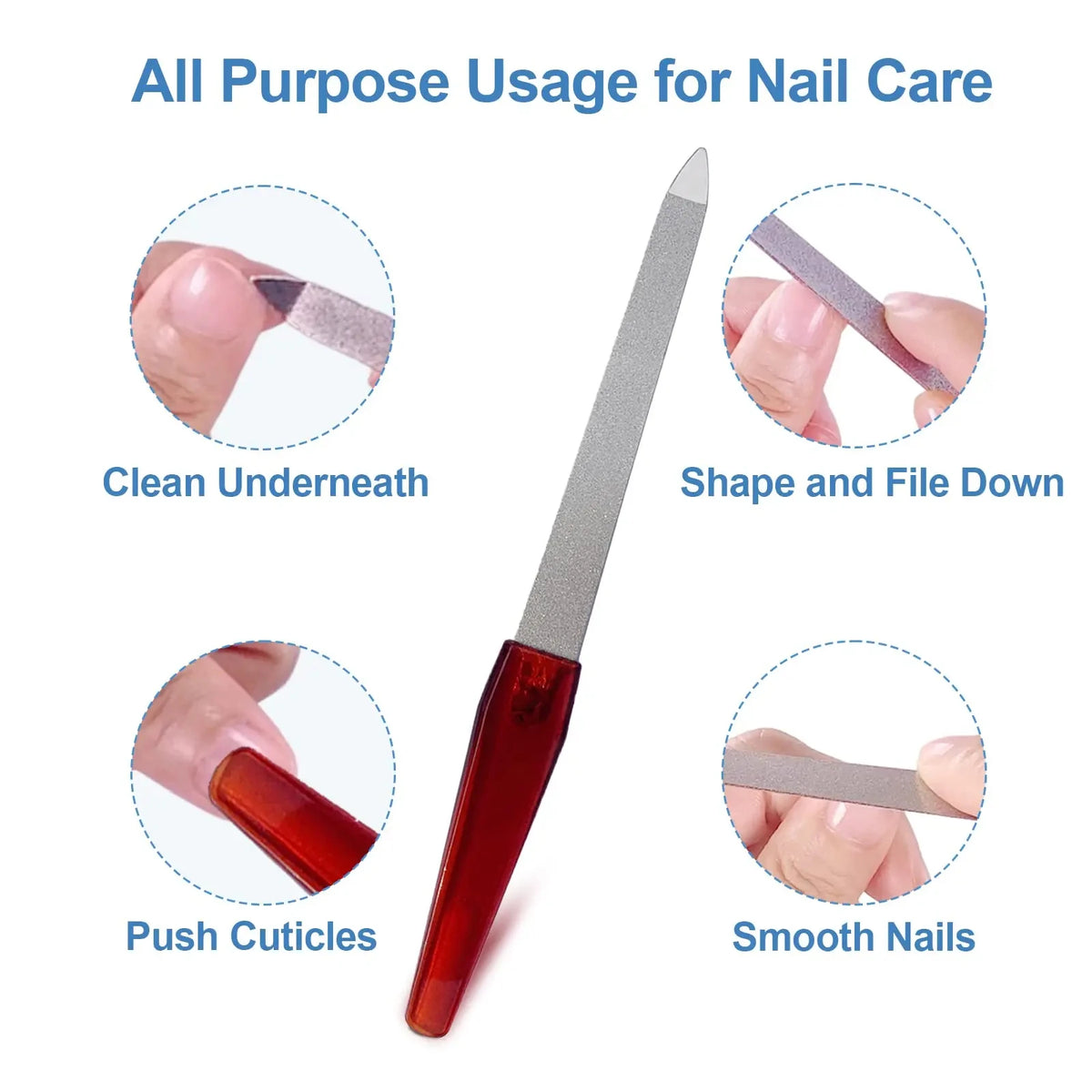 Stainless Steel Sword Nail File | Sharp Tip, Double-Sided Grit Metal Nail File QXL