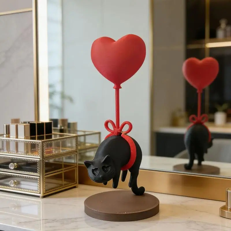 3D Printed Cat Heart Balloon Figurine | Resin Home Decor Resin Figurine Decor QXL