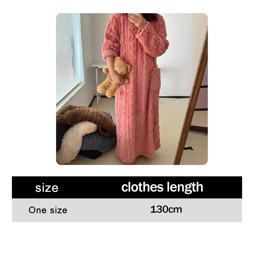 Women's Coral Fleece Nightgown | Long Sleeve Flannel Sleepwear Fleece Nightgown QXL