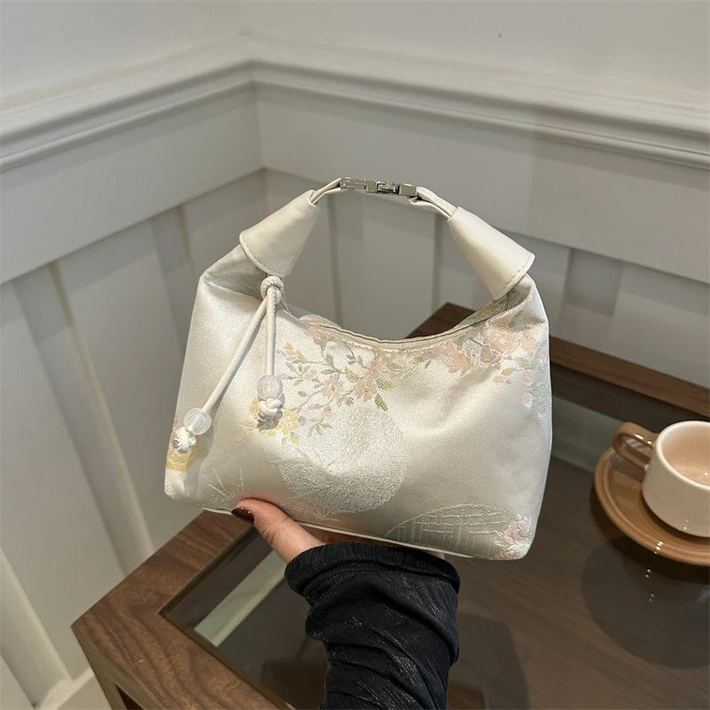 Chinese Embroidery Canvas Tote Bag | Shoulder & Crossbody Embroidery Handbag QXL