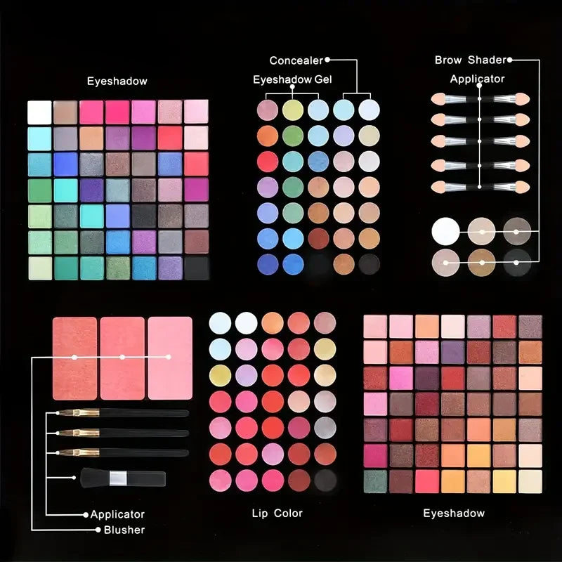 VERONNI 177-Color Makeup Set | Eyeshadow, Blush & Mirror Makeup Palette Set QXL