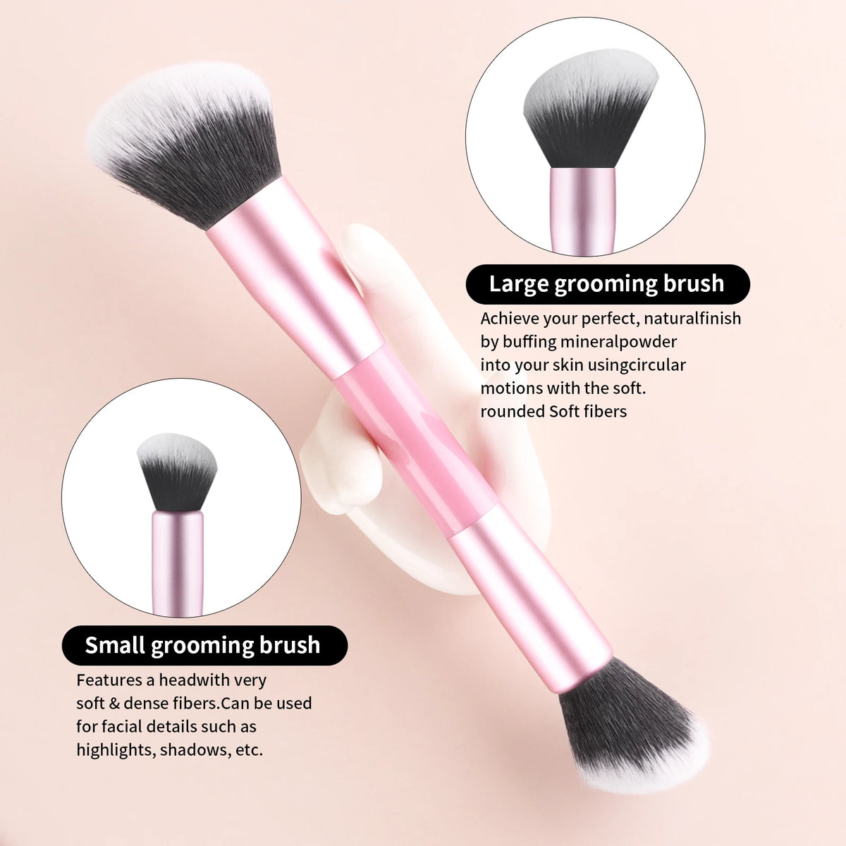 2-Pack Double-Ended Powder & Contour Makeup Brush Set Makeup Brush Set QXL
