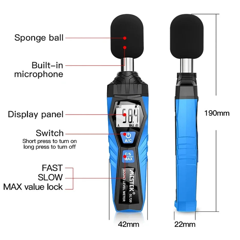 SL720 Sound Level Meter 30–130dB | Portable Decibel Monitor Sound Level Meter QXL SL720