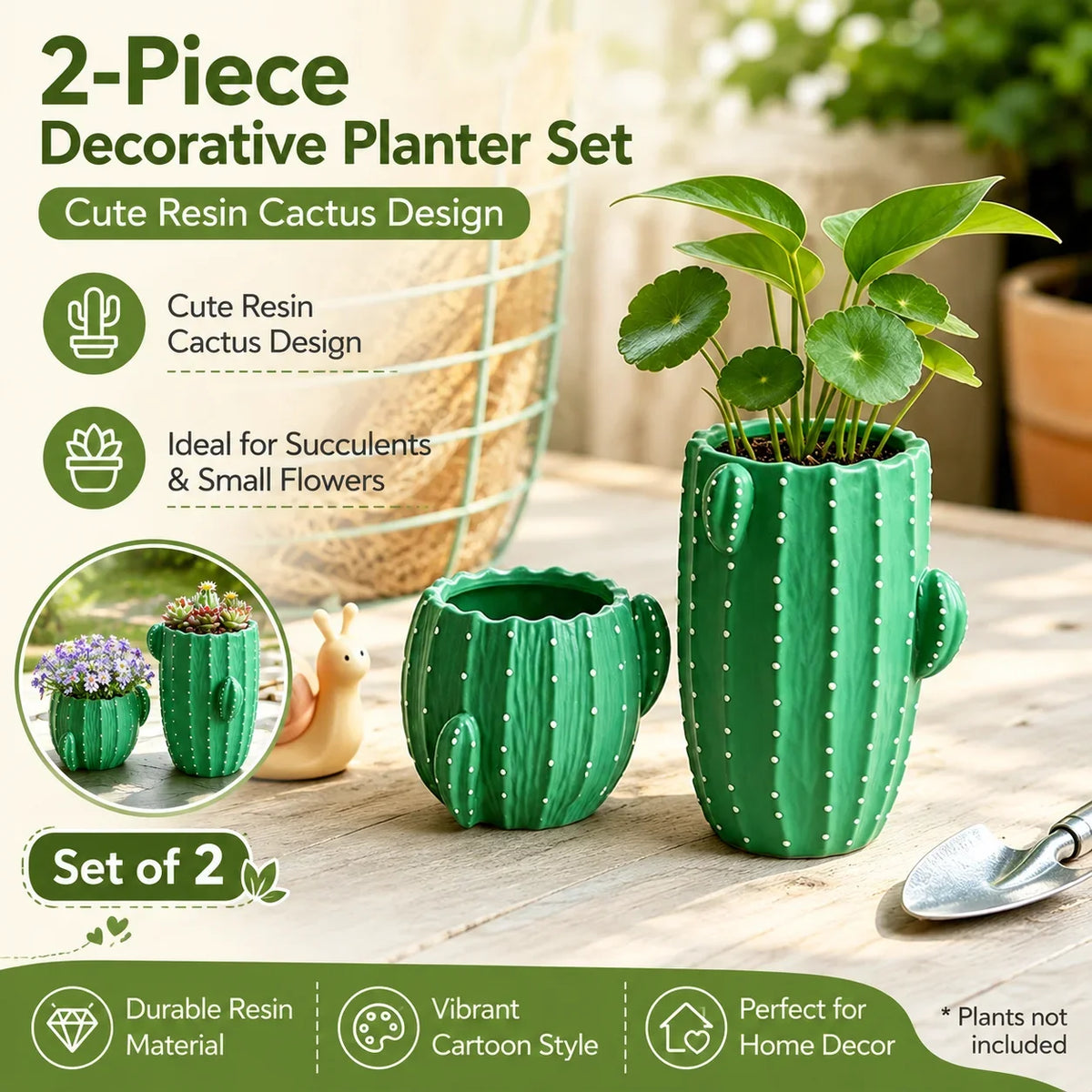 Cute Cactus Resin Planter – Small Succulent Pot for Desk & Home Decorative Resin Planter QXL