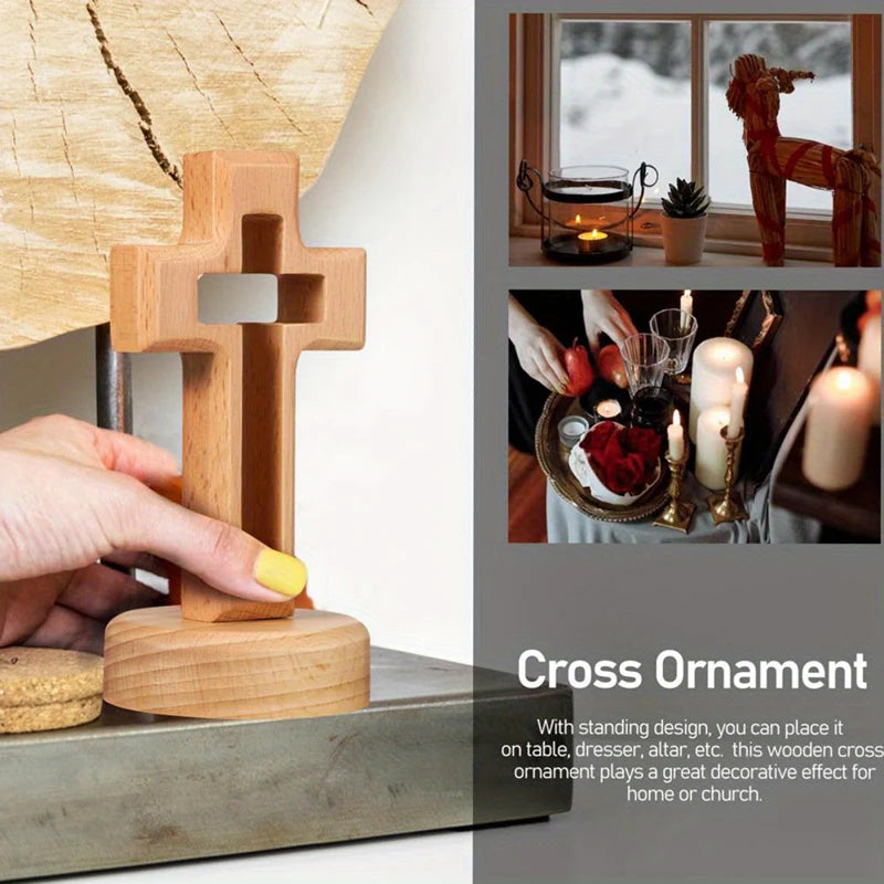 Standing Wooden Crucifix Cross | Christian Table Décor Gift Religious Décor Ornament QXL
