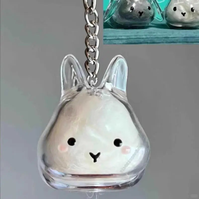 Cute Rabbit Pet Fur Keepsake Keychain | Transparent Storage Box Pet Keepsake Keychain QXL