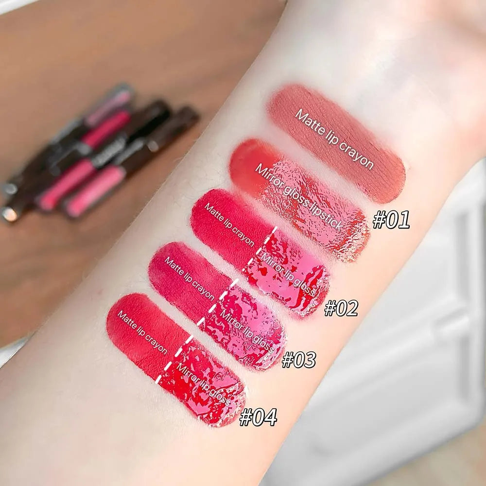 Dual-Ended Matte Velvet & Gloss Lip Color Pen | Long-Lasting Dual-Ended Lip Gloss QXL