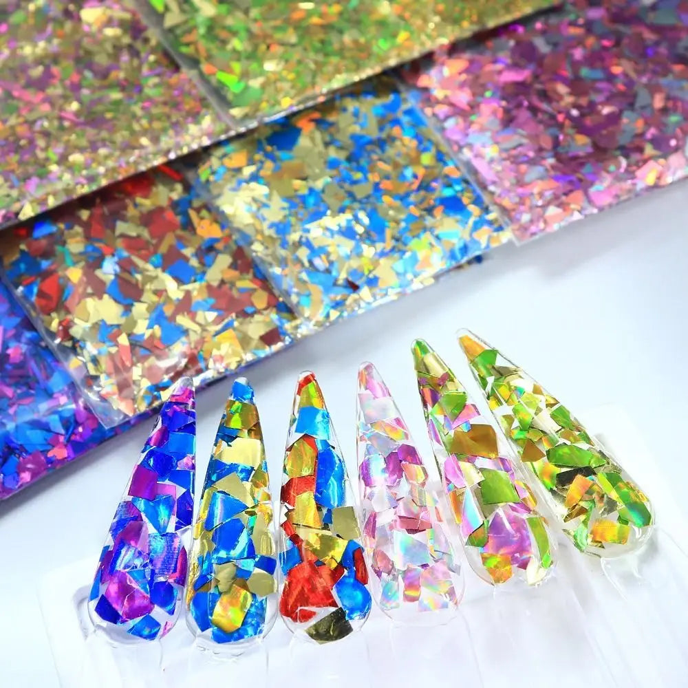Holographic Glitter Flakes & Sequins for Nail Art | 6 Colors Nail Art Glitter QXL