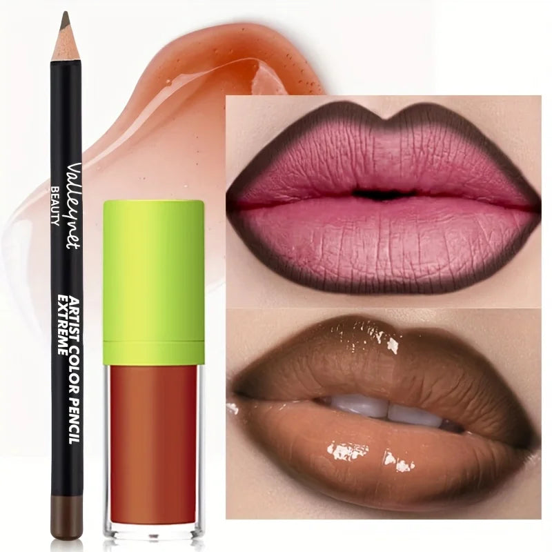 Lip Gloss & Liner Set | Nude Tinted Glow Oil Lip Kit Lip Gloss & Liner Set QXL