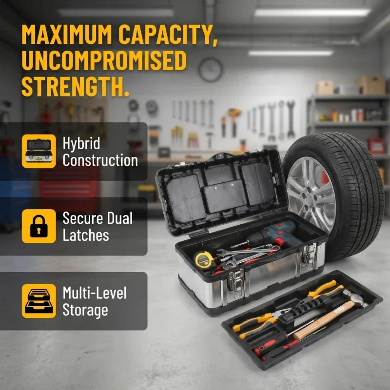 17-Inch Industrial Metal Toolbox | Portable Tool Organizer Case Metal Toolbox Case QXL