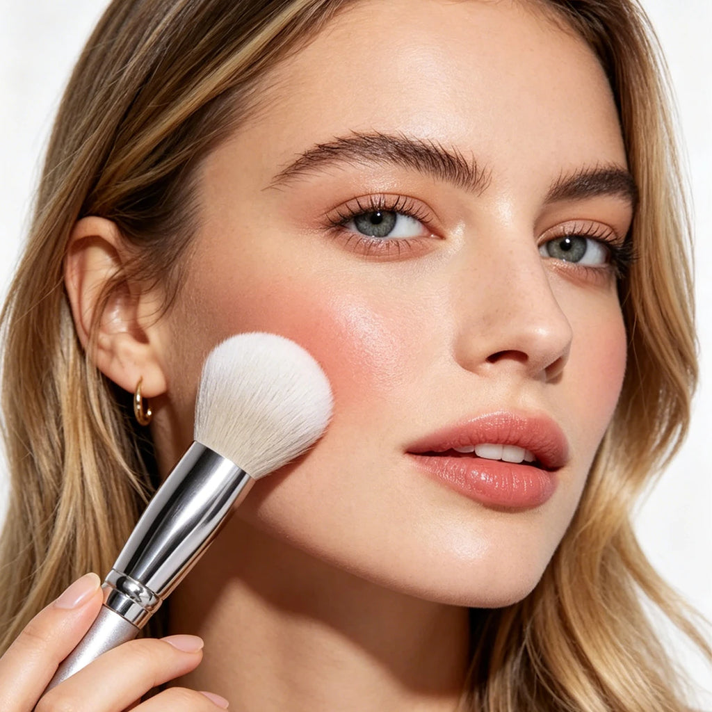 KOSSHOW Powder & Blush Makeup Brush | Silver Wood Handle Makeup Brush QXL