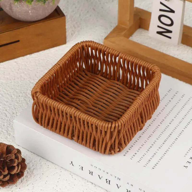 Imitation Rattan Wicker Square Storage Basket – Woven Organizer Wicker Storage Basket QXL