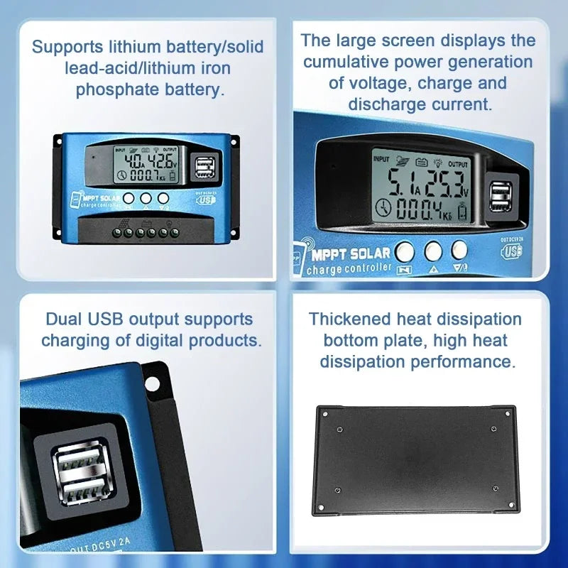 MPPT Solar Charge Controller Bluetooth WiFi LCD 10A–100A Solar Charge Controller QXL