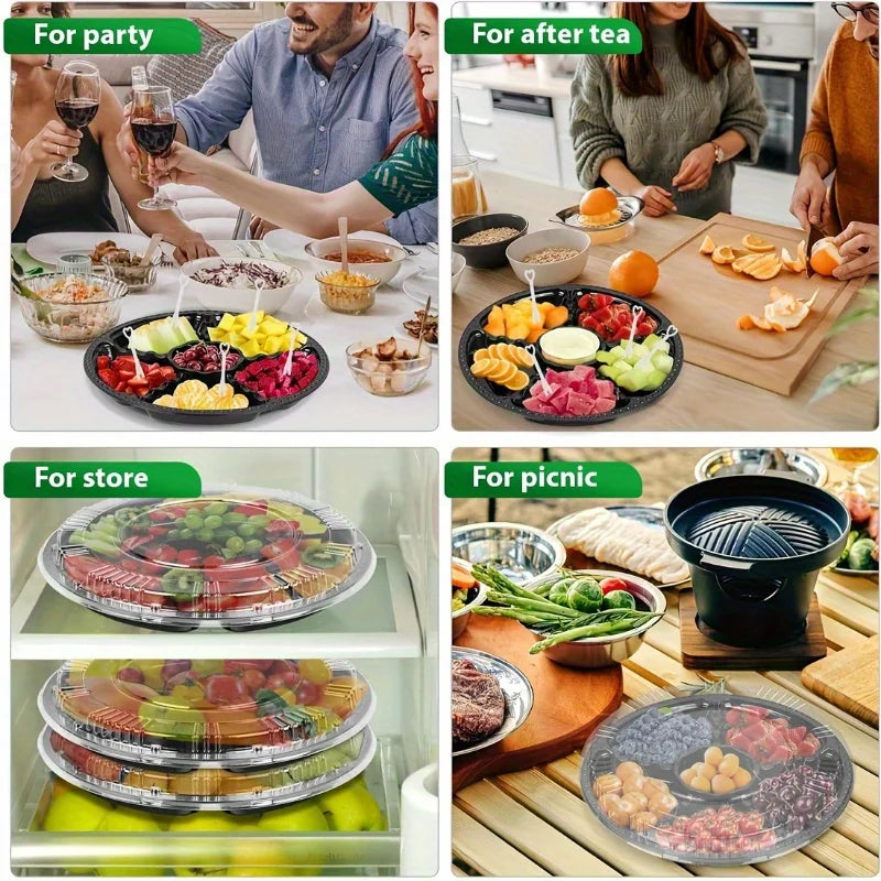 Round Plastic Appetizer Tray with Lid | Snack & Fruit Platter Appetizer Serving Tray QXL