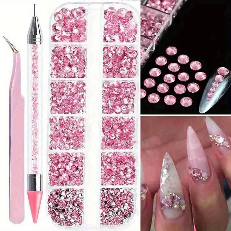 SS6–SS30 Mixed Nail Rhinestones White AB Flat-Back Gem Set Nail Art Rhinestones QXL