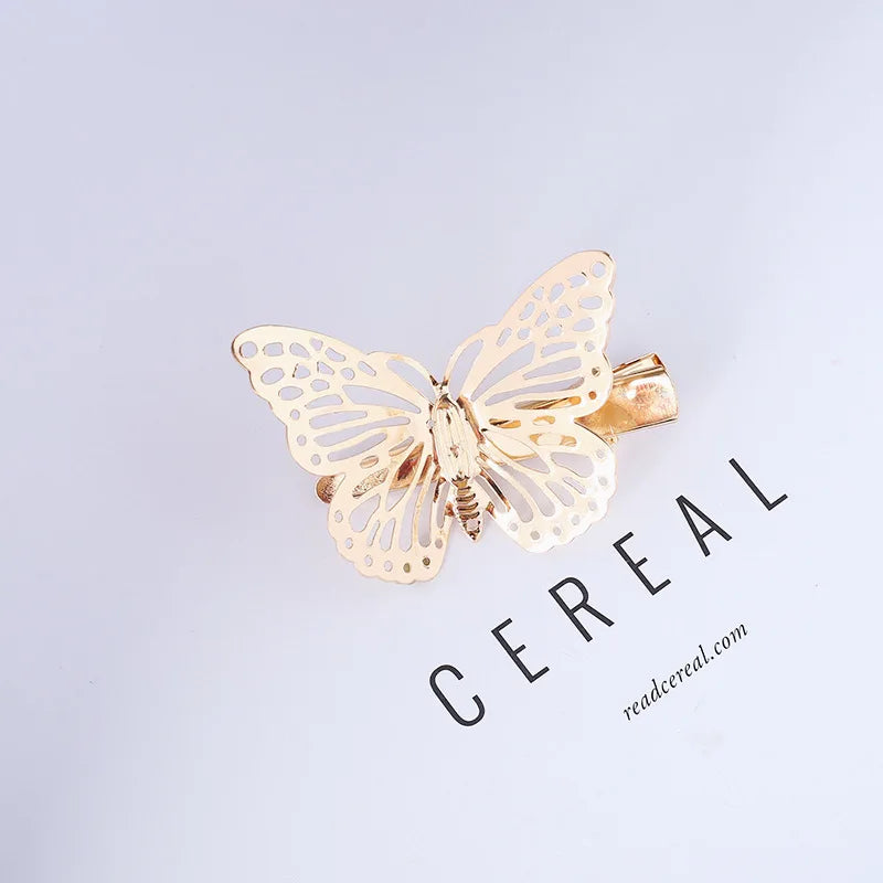 Shiny Metal Butterfly Hair Clip | Golden Bridal Hairpin Butterfly Hair Clip QXL Left