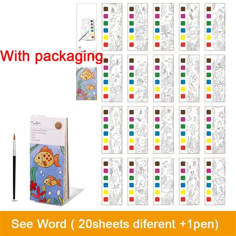 Kids Watercolor Painting Book Set – 20 Sheets & Brush Kids Watercolor Activity Set QXL Sea