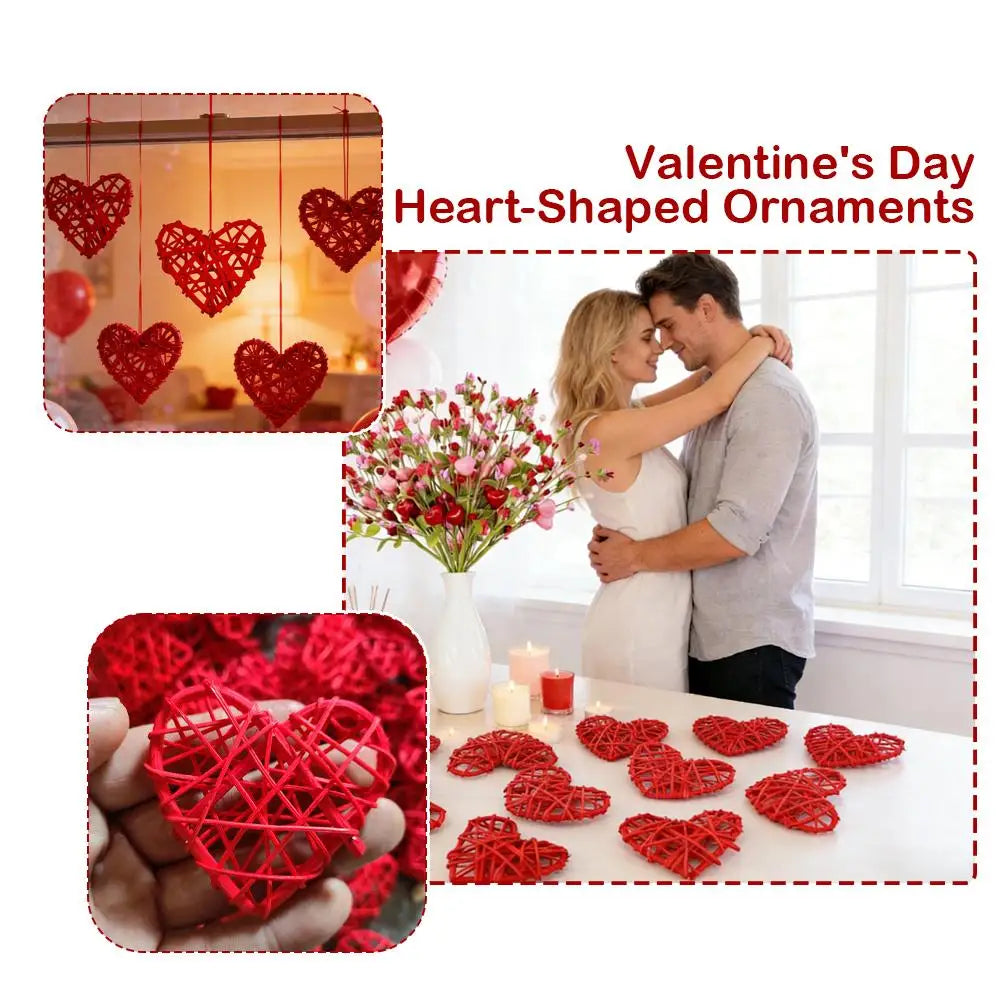 10-Pack Red Rattan Heart Wicker Ornaments | DIY Home Decor Wicker Heart Ornaments QXL