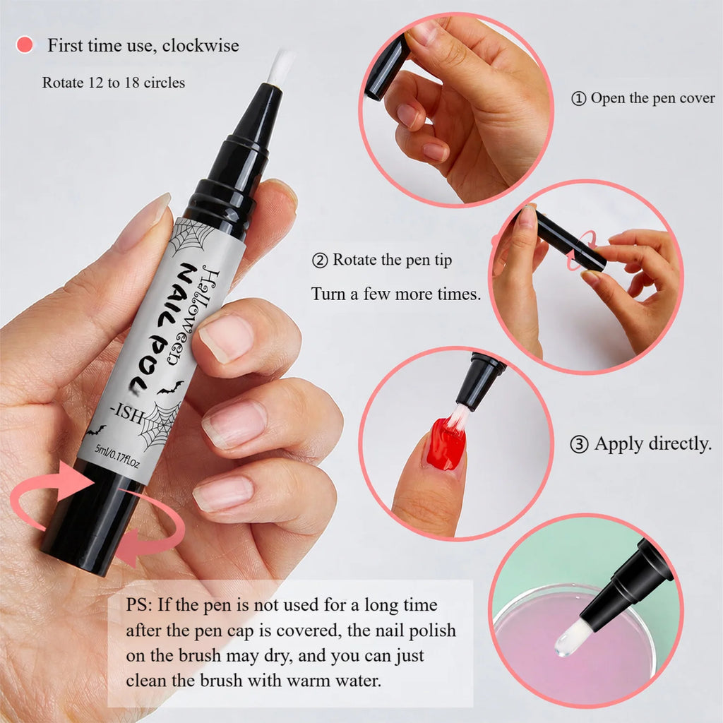 Halloween Peel-Off Water-Based Nail Polish Pen Kit | DIY Nail Art Nail Polish Pen Set QXL