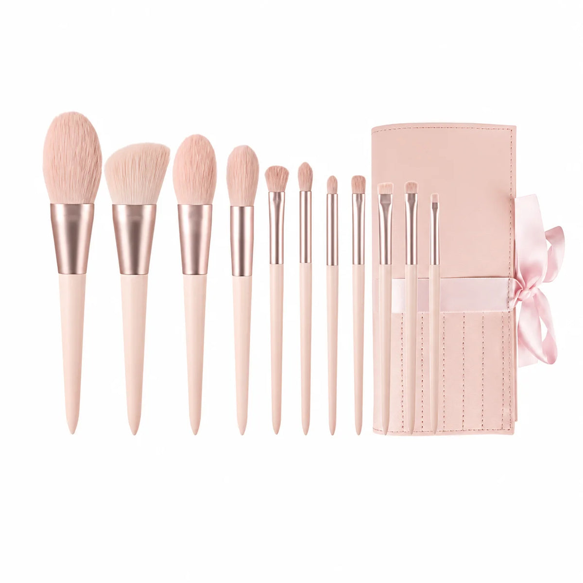 11-Piece Pink Makeup Brush Set with Storage Bag | Soft Bristles Makeup Brush Set QXL