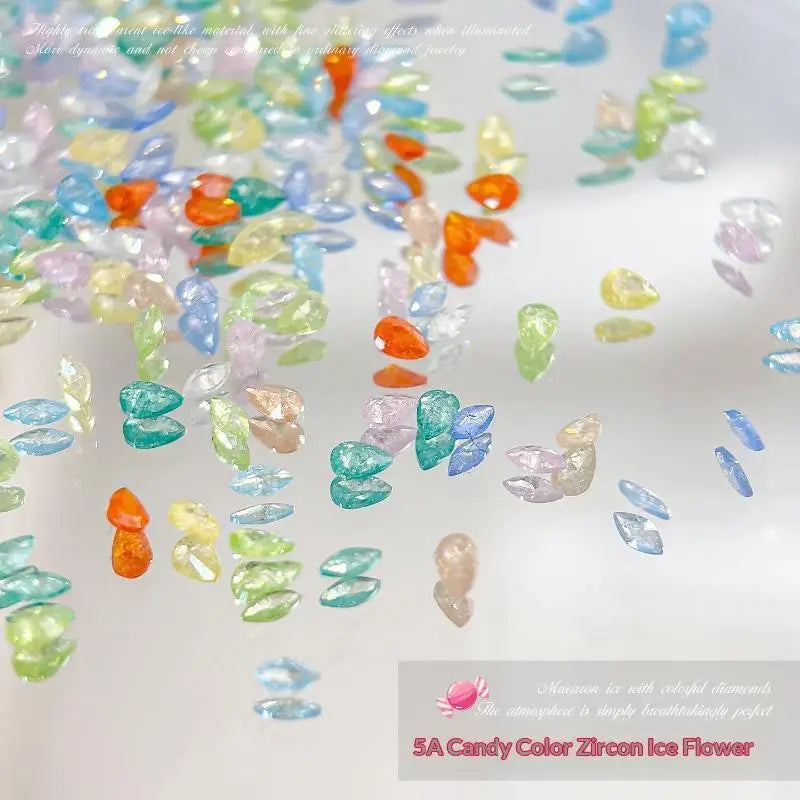 50-Pc Ice Flower Zircon Nail Charms | Pastel Candy Colors Nail Art Charms QXL