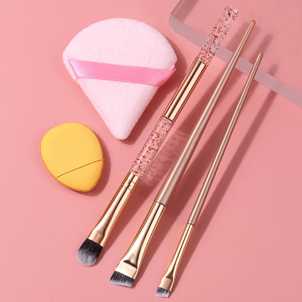 KOSSHOW 5-Pc Rose Gold Eye Makeup Brush Set & Sponge Eye Makeup Brush Set QXL