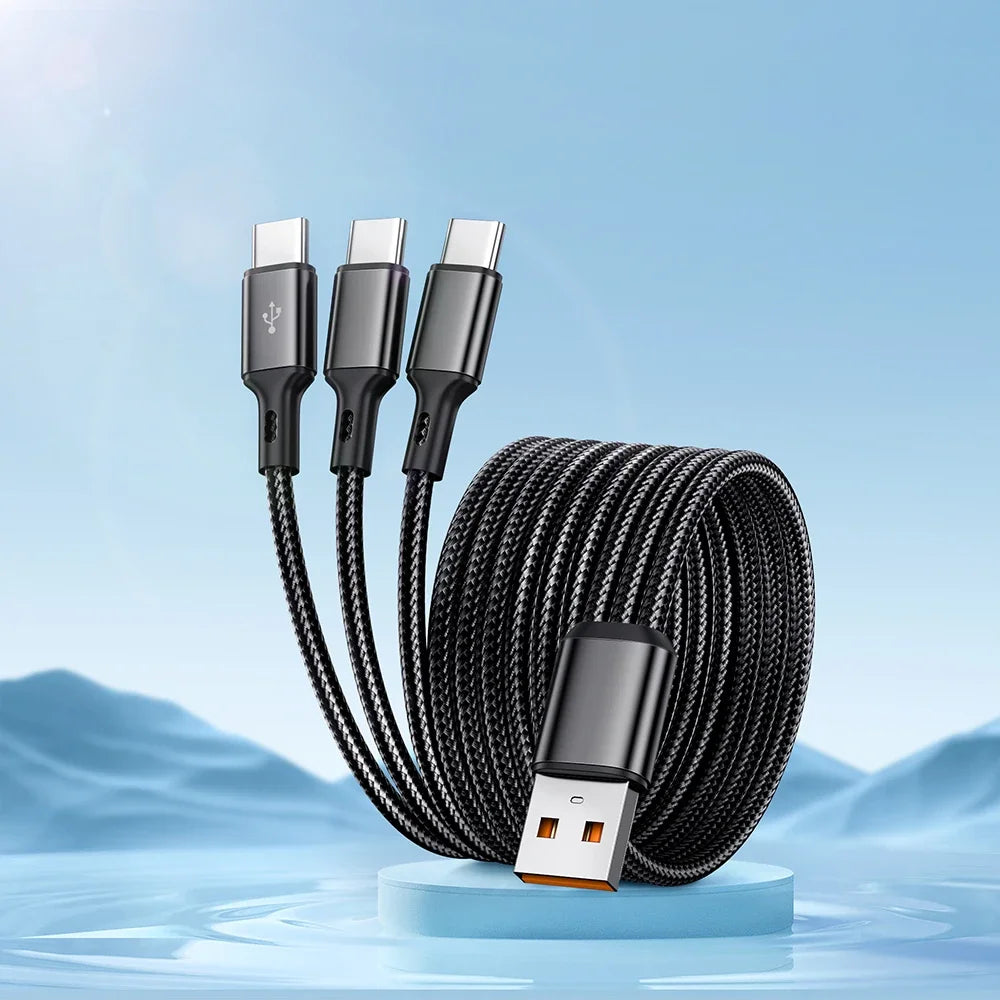 3-in-1 USB-A to USB-C Cable 100W 6A Fast Charging & Data Sync USB-C Charging Cable QXL black 0.2m