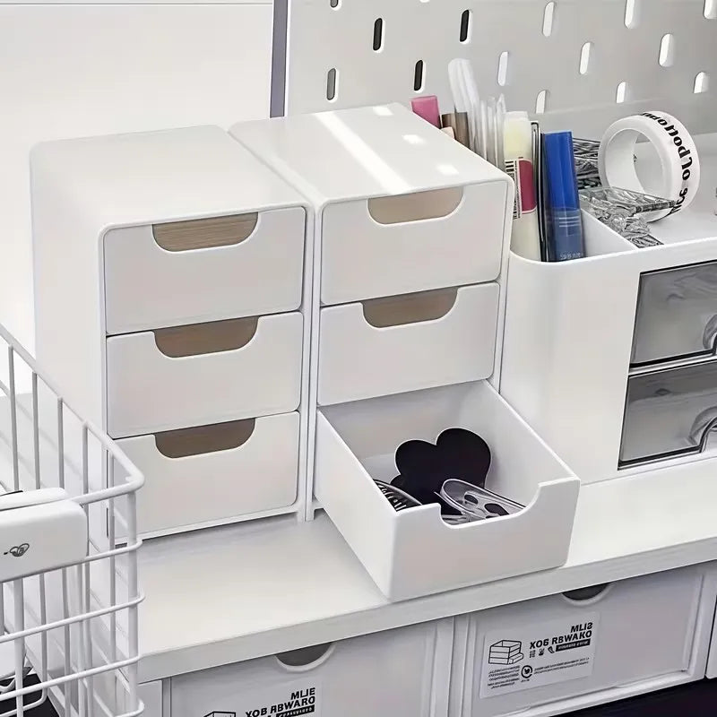 3-Compartment Stackable Drawer Storage Box | Desk Organizer Drawer Storage Box QXL