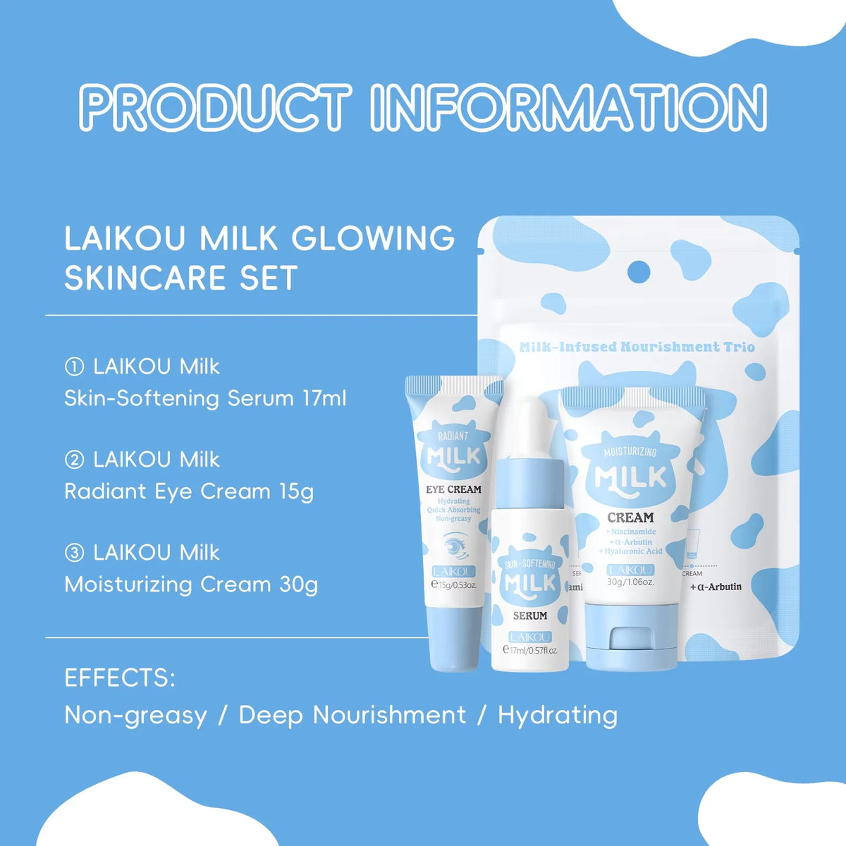 LAIKOU 3-Pc Travel Skincare Set – Serum, Eye Cream & Moisturizer Travel Skincare Set QXL