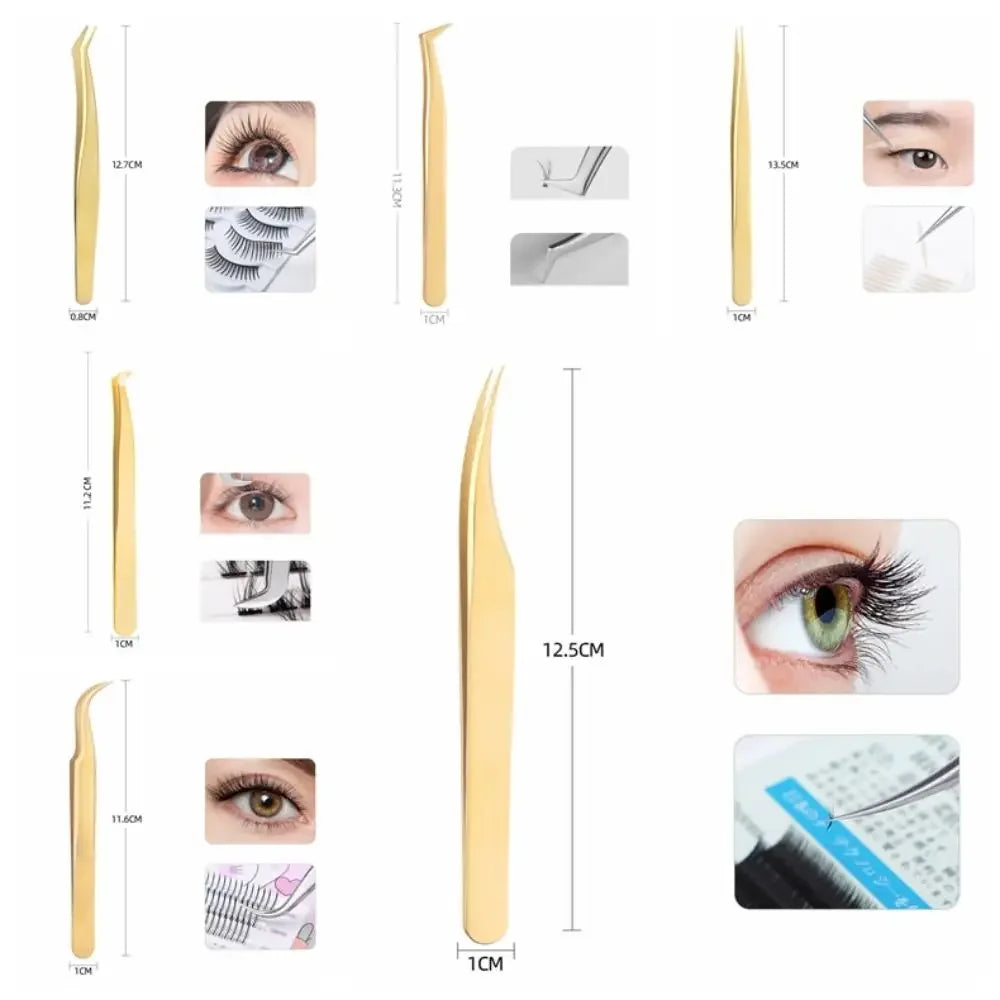 Gold Stainless Steel Lash Extension Tweezers – Curved & Straight Lash Extension Tweezers QXL