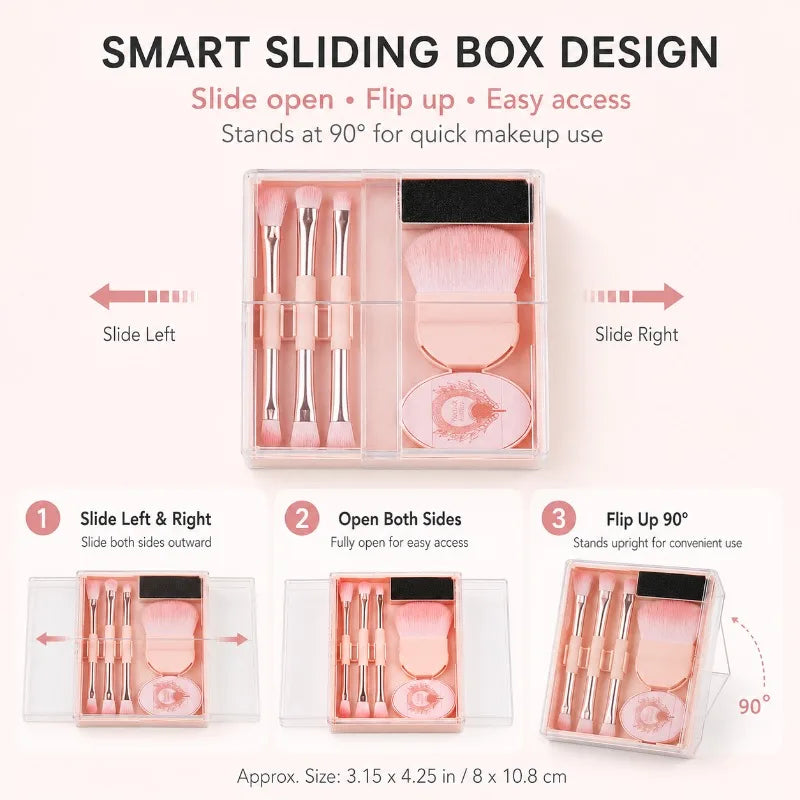 8-in-1 Portable Makeup Brush Set with Sliding Storage Box Makeup Brush Set QXL