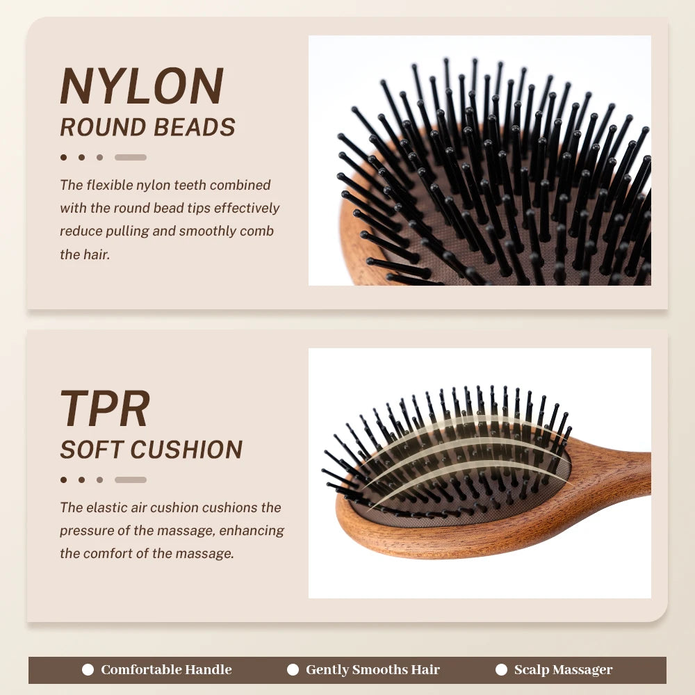 Wooden Bamboo Hair Brush – Airbag Cushion Scalp Massage Comb Hair Brush QXL