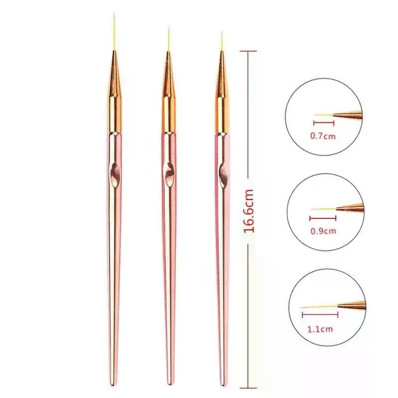 3-Pc Nail Art Liner Brush Set | Striping & French Tip Pens Nail Art Liner Brush QXL