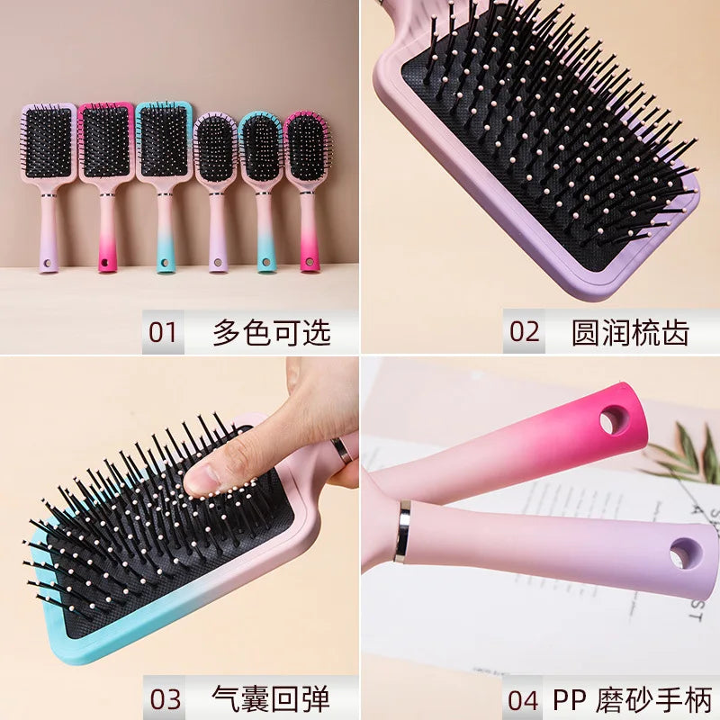 Air Cushion Paddle Hair Brush | Pink Gradient Detangling Comb Air Cushion Hair Brush QXL