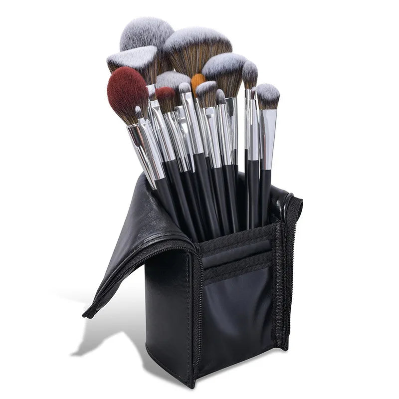 16-Piece Black Makeup Brush Set with PU Case | Soft Synthetic Makeup Brush Set QXL