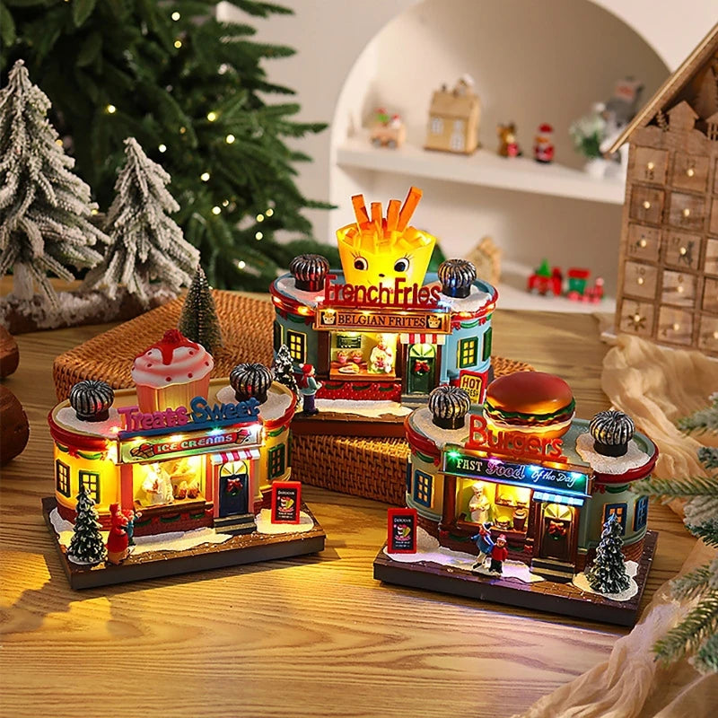 Christmas Glowing Music Box | USB Santa Village Display Gift Christmas Music Box QXL