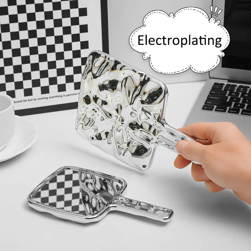 Silver HD Retro Handheld Makeup Mirror | Concave Convex Design Handheld Makeup Mirror QXL