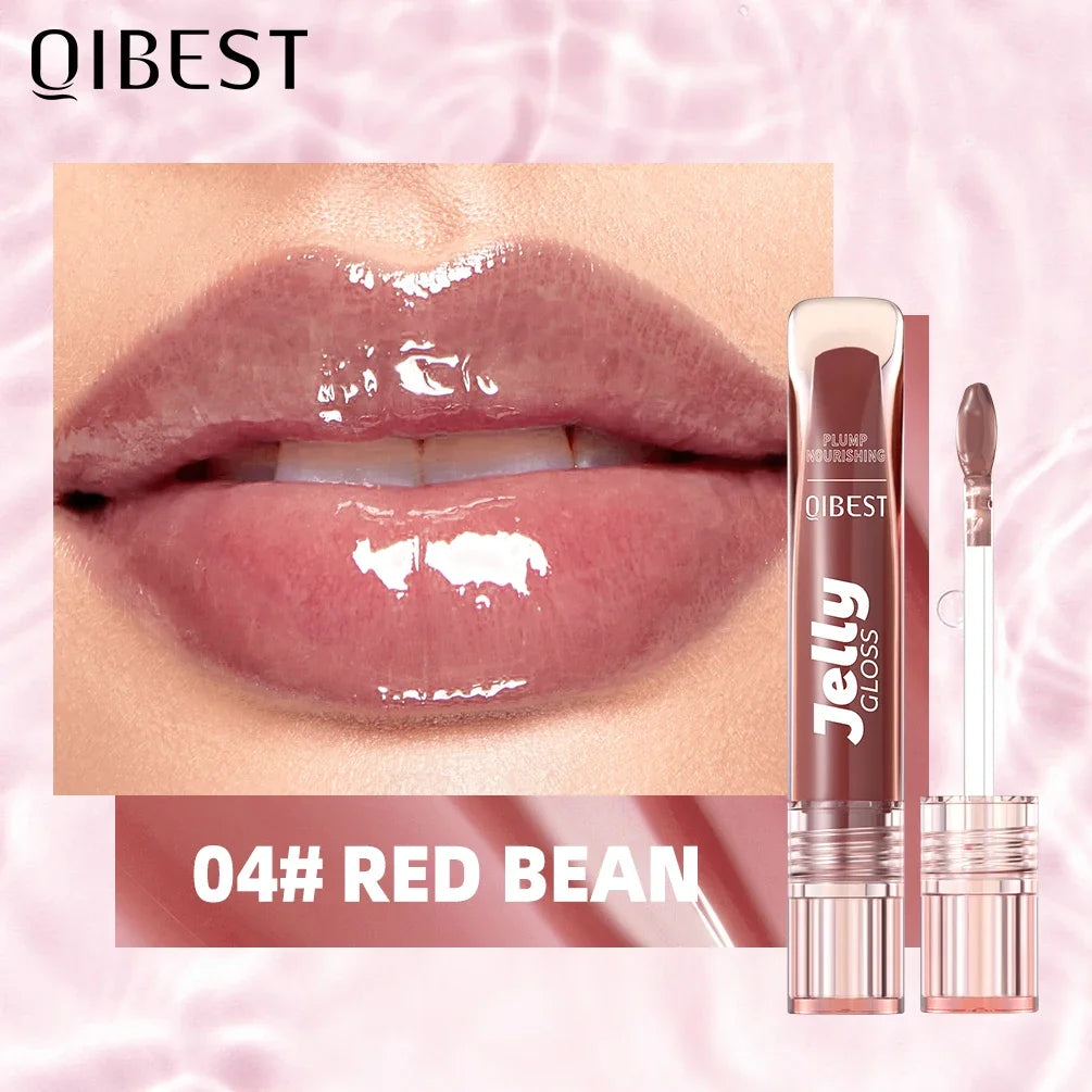 QIBEST Mirror Jelly Lip Gloss | Tinted Hydrating Lip Oil Jelly Lip Gloss QXL 04 Red Bean