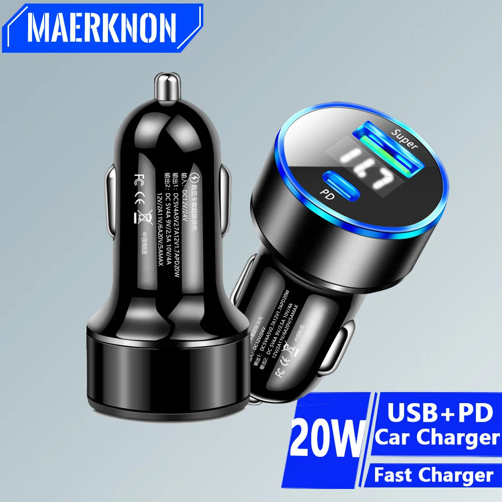 QXL 20W USB-C & USB-A Car Charger | QC3.0 PD Fast Charging Car Phone Charger QXL