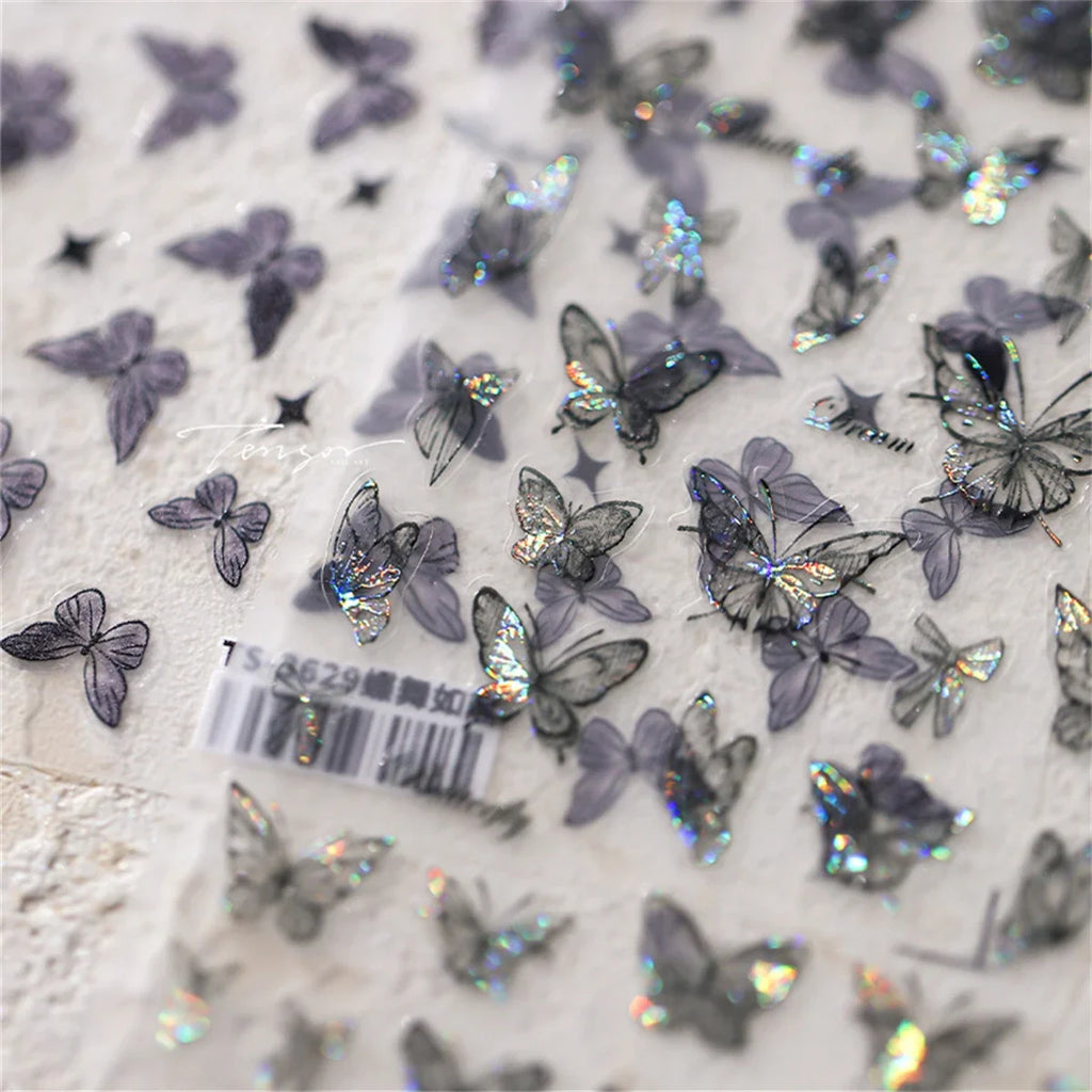 5D Black Butterfly Nail Stickers | Kawaii Glitter Decals Nail Art Stickers QXL