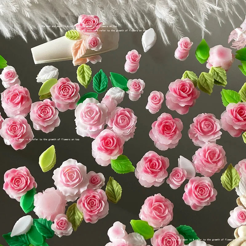 3D Pink Rose Nail Art Charms | Kawaii Resin Flower Decor Nail Art Charms QXL