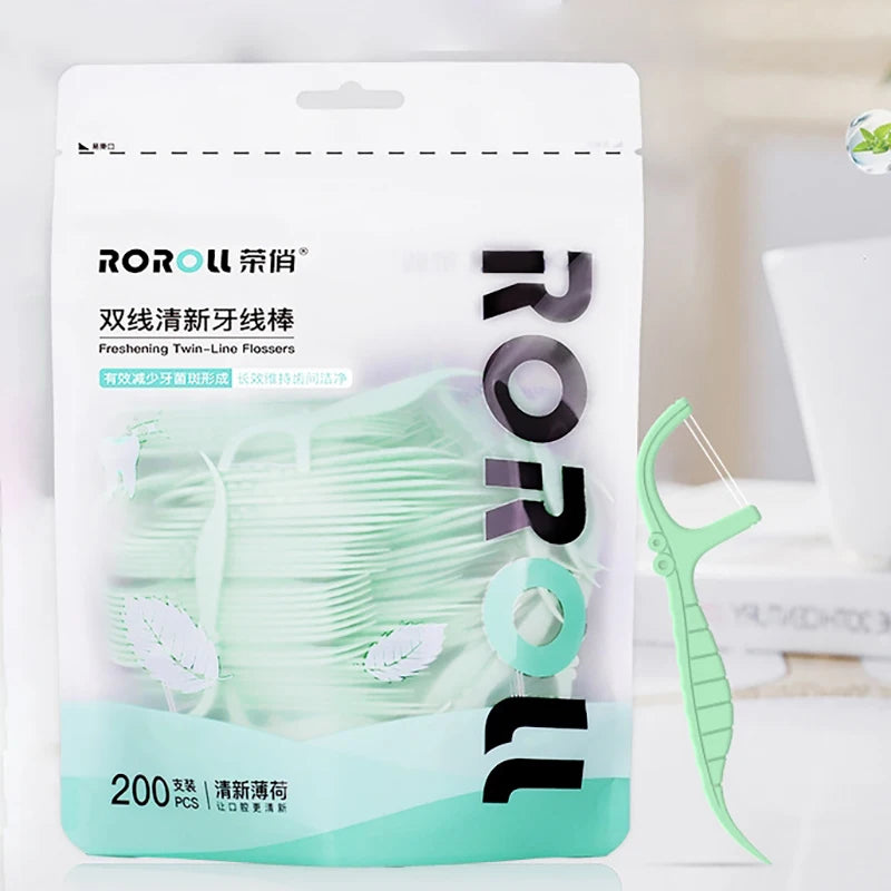 200-Pack Double-Line Mint Dental Floss Picks | Shmacax Dental Floss Picks QXL Blue