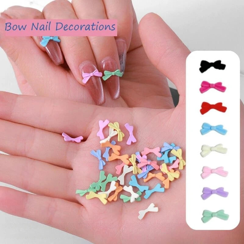 50-Pack Mini Macaron Bow Nail Art Charms | DIY Resin Decor Nail Art Charms QXL