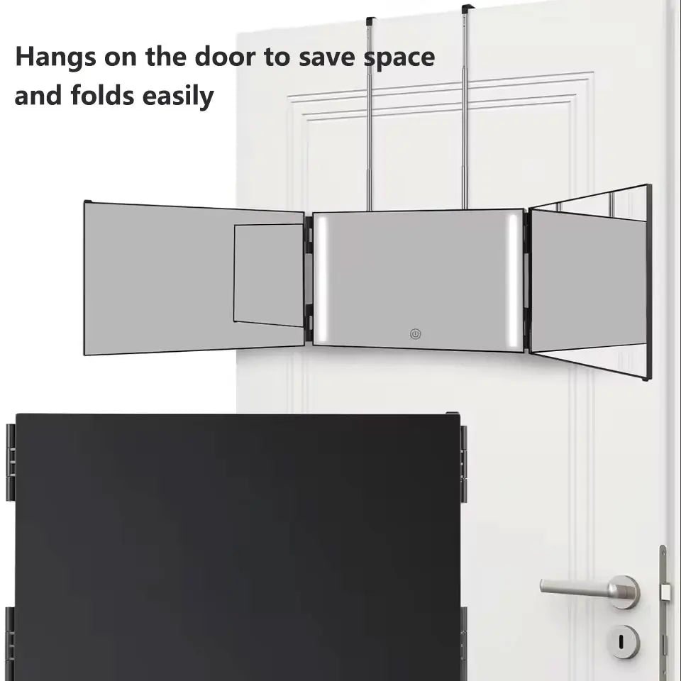 3-Way Trifold Makeup & Self-Haircut Mirror | HD Glass + Light Trifold Makeup Mirror QXL
